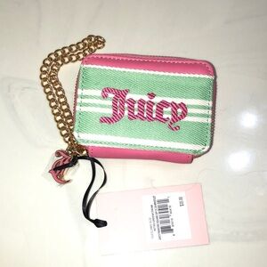 Juicy Couture Retro Green Cream Juicy Paradise Square CC Wallet Chain Strap NWT